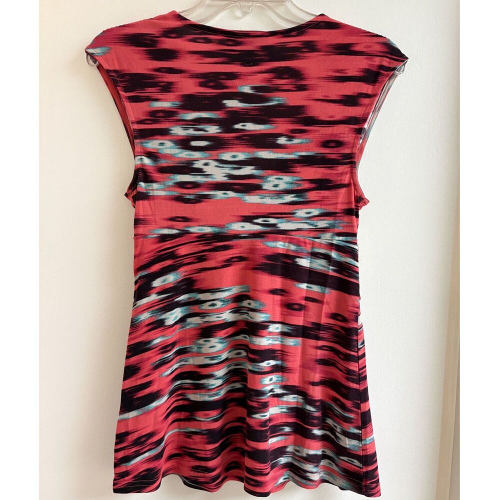Attention Y2K Ikat Babydoll Sleeveless Top Red Purple Slinky Ruched V Neck Small - Picture 6 of 7